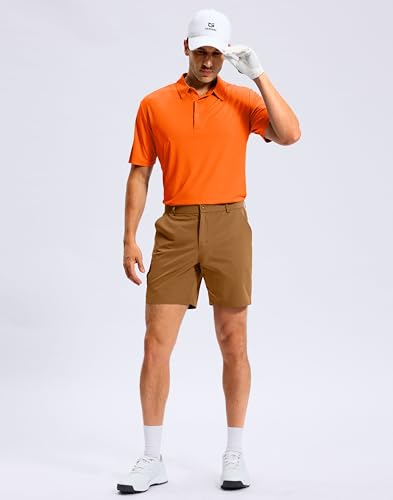 G Gradual Mens Golf Shirt Short Sleeve Moisture Wicking Quick Dry Lightweight Performance Athletic Tennis Grid Collared Polo Shirts for Men(Fluorescent Orange,Small) — view 3