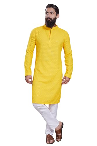 Image of DIVISIVE Men's Sequince Embroidered Cotton Blend Only Slim Fit Kurta