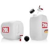 BigDean 2 Stück Wasserkanister 20L mit Auslaufhahn + Schraubdeckel - für Lebensmittel & Industrie - BPA frei lebensmittelecht stapelbar UN-Zulassung DIN 61 - tragbarer Wasserbehälter- Made in Germany