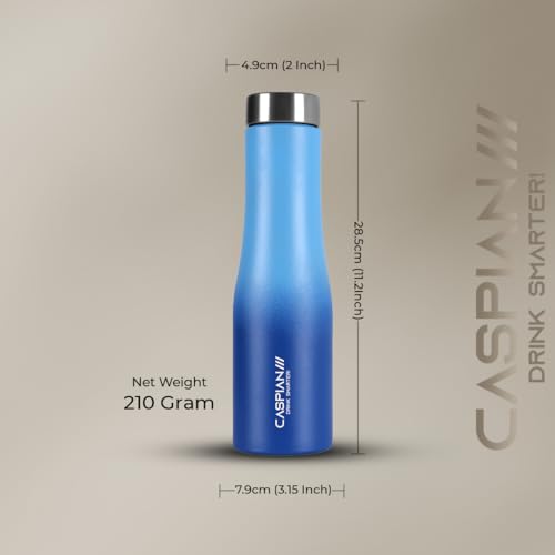 Image of CASPIAN / / / Aqua ISI Certified Stainless Steel Water Bottle 1 LTR. (M Blue, 1 Litre) | Leak Proof Thunder for Fridge Home Office Travel School Kids Boys Girls Adults Sports Gym Yoga Gift | BPA Free