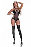 YIYELIY Tuta in pelle da Donna,Sexy Bodysuit Unipezzo Senza maniche Body Jumpsuit Lattice Leotard Tutine e Body con calzini (Nero,L)