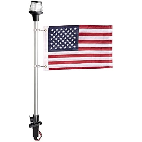 Young Marine All-Around LED Navigation Light with 2-Pin Standard Pole, 24" with Base and Flag Cover