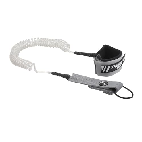 THURSO SURF Premium Edelstahl gewickelte Leine 3 m – 7 mm, doppeltes Edelstahl-Drehgelenk, rostfrei, bequem gepolsterte Neopren-Manschette, leichte SUP-Leine (Schiefer)