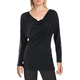 Cowlneck Donna Karan Damen Pullover mit Netzbesatz und Wasserfallkragen, Schwarz, X-Klein