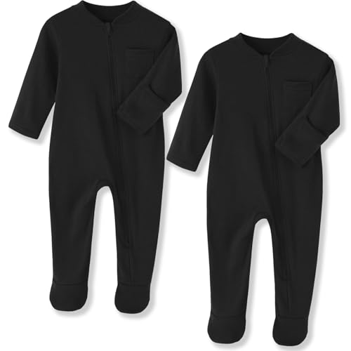 Image of Medjhotep Baby Pajamas with Mitten Cuffs, Footie Infant Sleeper with Long Sleeve & 2 Way Zipper, Cotton Baby Sleep and Play 0-12 Months
