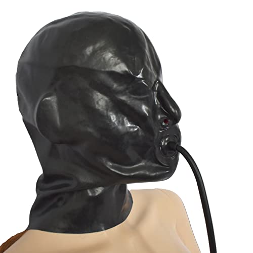 Honeylust - Anatomische BDSM Latexmaske mit aufblasbarem Mundknebel, blickdicht (L (60 cm Stirnumfang))