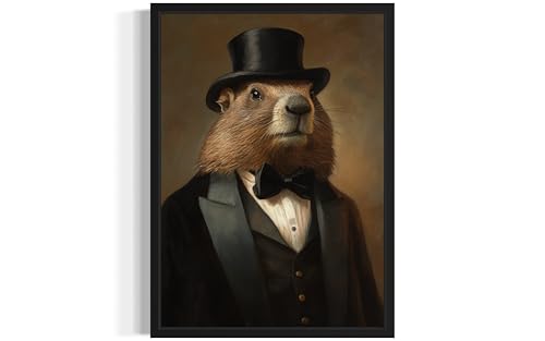 Groundhog in Tuxedo Poster Art Print, Animal Portraits Humor Wildlife