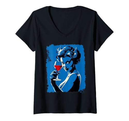 Mujer Lujuria Pecados Capitales Vino Mujeres Seducción Mala Chica Diablo Camiseta Cuello V