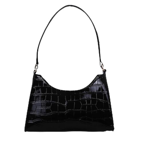 GWAWG Women's Crocodile Embossed Patent Shoulder Bag,Retro Y2K Clutch Purse,Small Black Handbag,25x17x7cm,Classic Clutch Shoulder Bag for Daily Use, Shopping (black)
