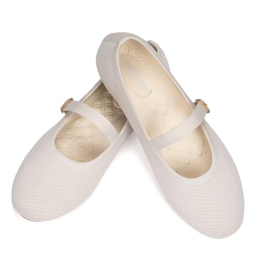 Image of Frank Mully Women's Mary Jane Flats Comfortable Dressy Ballet Flats Casual Round Toe Slip On Washable Knitted Fabric Office Work Woman Shoes
