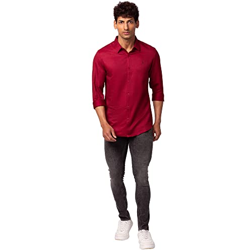 Image of Spykar Men's Slim Fit N /A Full Sleeve Solid Casual Shirts