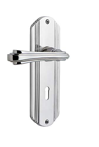 Image of Nostalgic Warehouse Deco Plate Single Dummy with Keyhole Fleur Lever in Bright Chrome