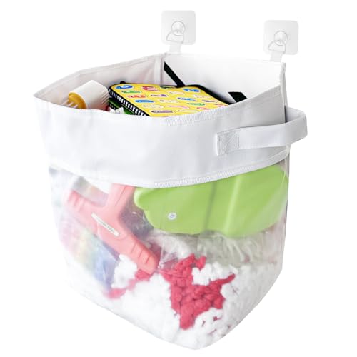 Comzantor Organizador de Juguete de Baño, Almacenaje Juguetes Bañera, Red de Bolsa Almacenamiento, Cesta Organizadores con Ganchos Autoadhesivos Accesorios Ducha, para Niños Bebés Juguetes, blanco