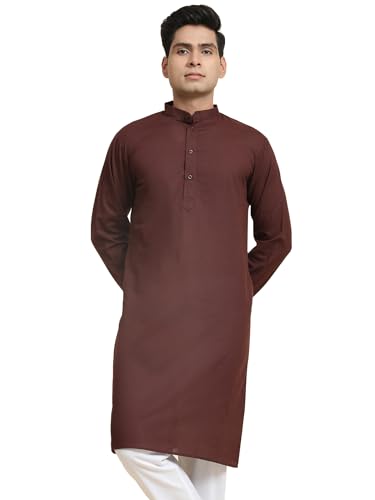 Image of Men's Cotton Solid Dress Long Kurta Regular Fit Casual