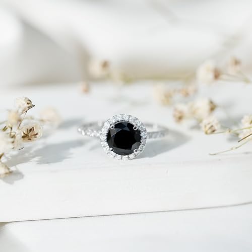 Certified Lab Grown Black Diamond Halo Ring, AAAA Quality, Black Diamond 8mm Round Shape Engagement Ring - Ready To Gift3