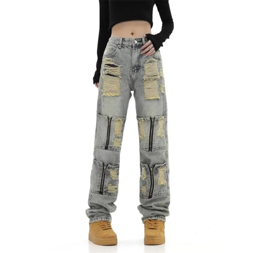 Men Personality Straight Tube Washing Destruction Jeans Couple Casual Pants2