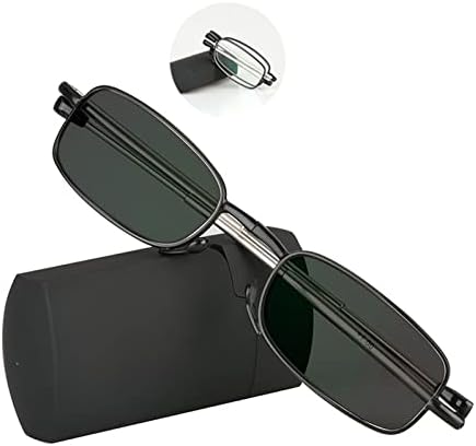 Foldable Photochromic Reading Glasses, Spring Hinged Sun Readers Sunglasses,Outdoor Driving Safety Eyeglasses (Color : Black 1, Size : +125)