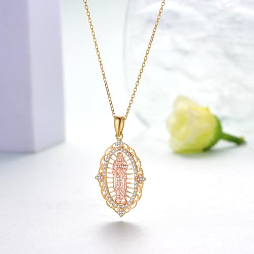 Virgin Mary Necklace Sterling Silver 10K Gold Plated Mother Mary Necklace Catholic Jewelry for Women Religious Medal Protection Amulet2