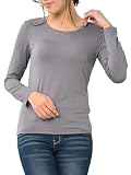 [JANJAM] 大きいサイズ レディース カップ付きTシャツ 長袖 Uネック 無地 カラバリ豊富 インナー チャコール 4L
