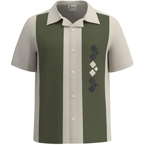 Lucky Paradise Mens Camp Shirt, Vintage Cuban Style Bowling Shirt Retro Gandolfini Cover