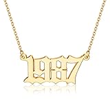 M MOOHAM Birth Year Necklace for Women, Gold 1987 Necklace Old English Birth Year Number Pendant Necklace for Women Birthday Gifts