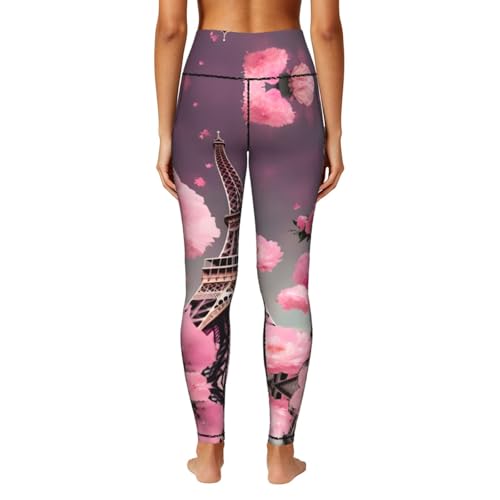 Leggings con estampado floral rojo de la Torre Eiffel conjuntos de entrenamiento para fitness 4