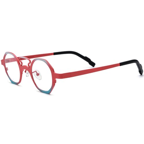 Image of FONEX Colorful Pure Titanium Glasses Frame Women Retro Round Eyeglasses