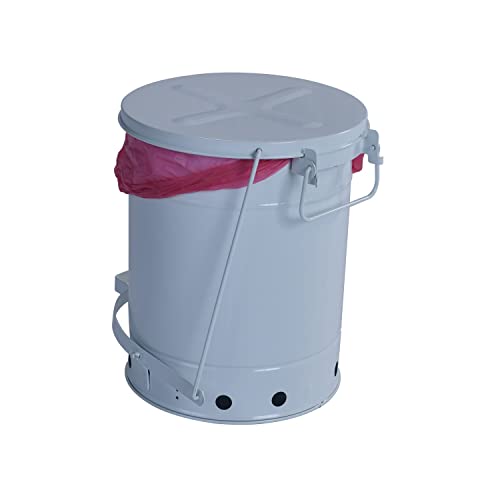 Image of Justrite 05915 SoundGuard Steel Biohazard Waste Container with Foot Operated Cover, 6 Gallon Capacity, 11-7 /8 inch OD x 15-7 /8 inch Height, White