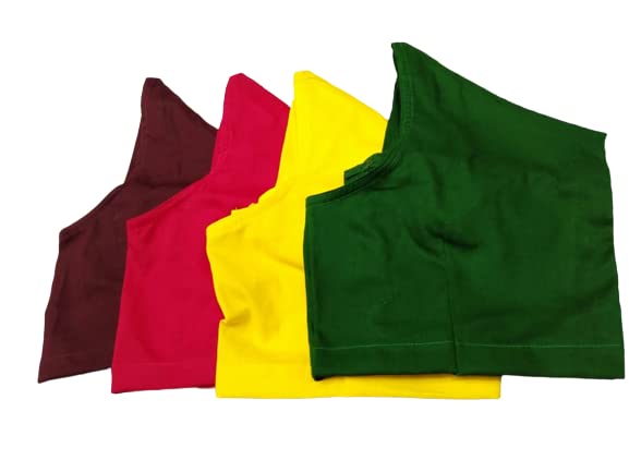 Lulu Cotton Women's Readymade Stitched 2by2 Cotton Blouse Combo Pack of 4Pcs Brown, Red, Yellow, Green (Alterable)