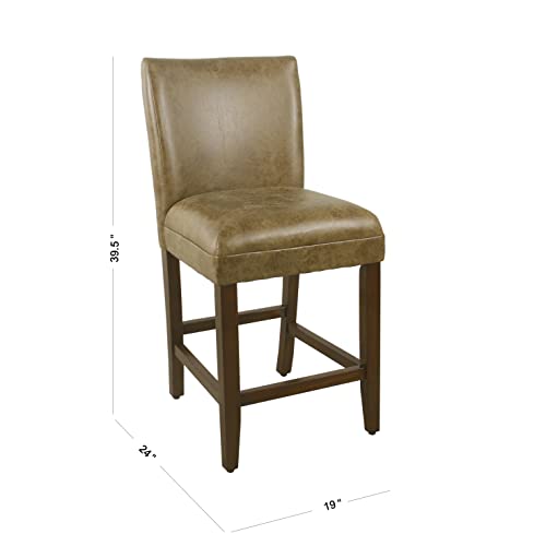 Homepop By Kinfine Fabric Upholstered Parsons Leatherette Counter Height Barstool Chair - 24-Inch, Distressed Brown Faux Leather #TOP1
