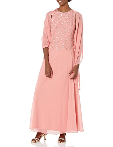 Image of J Kara Womens Plus Size Sleeveless Beaded Pop Over Long Dress with Scarf
