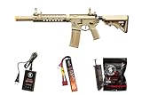Lancer Tactical Gen 3 M4 Carbine SD 10'' Airsoft with Programmable Mosfet/ETU-Electric Full/Semi-Auto AEG Rifle (Lipo Battery & Charger Included) (TAN)