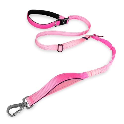Xiugou Care Hands-Free Dog Leash – Adjustable No-Pull Bungee Waist Leash with Car Seatbelt, Perfect for Walking, Jogging, Hiking & Training – Fits Small, Medium, and Large Dogs (Gradient Pink)
