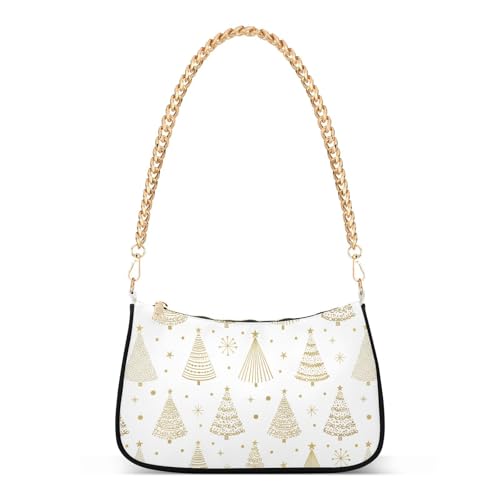 Sac à bandoulière chaîne femme motif Noël blanc or : cadeau idéal