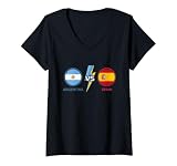 Women's Argentina Vs Spain Flag Design V-Neck T-Shirt