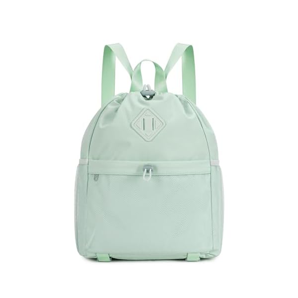 WANDF Drawstring Backpack Sports Gym Bag with Yoga Mat Strap, Water-Resistant String Backpack Cinch Bag with Mesh Pocket for Women Men (Mint Green, Patent Pending)