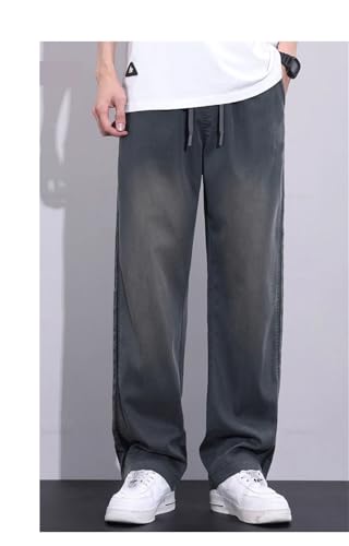 Men Clothing Summer Thin Soft Fabric Jeans Loose Wide Leg Pants Elastic Waist Casual Trousers2