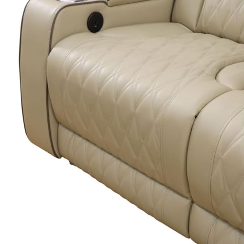 Sillón reclinable eléctrico amplio de cuero beige miniatura 6