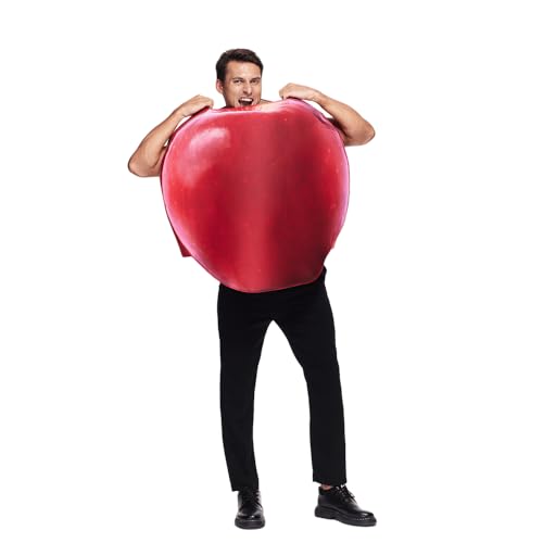 Eraspooky Adult Poisoned Apple Costume Fairy Tale Evil Cosplay Outfit Double Sided Different Prints Red Apple Skeleton One Size Food Costume thumb #3