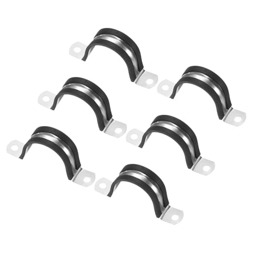 M METERXITY 6-Pack Cable Clamps, 1-5/8 Inch/ 42 mm 304 Stainless Steel Rubber Cushioned Insulated Cable Clamp U Shape Metal Holder for Tube/Wire/Pipe/Loop Installation