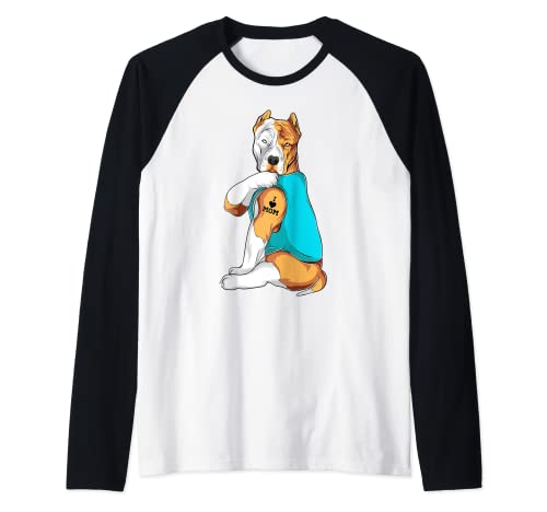 Pittbull I Love Mom Apparel Tatuaje Perro Mamá Regalos Mujeres Niña Camiseta Manga Raglan