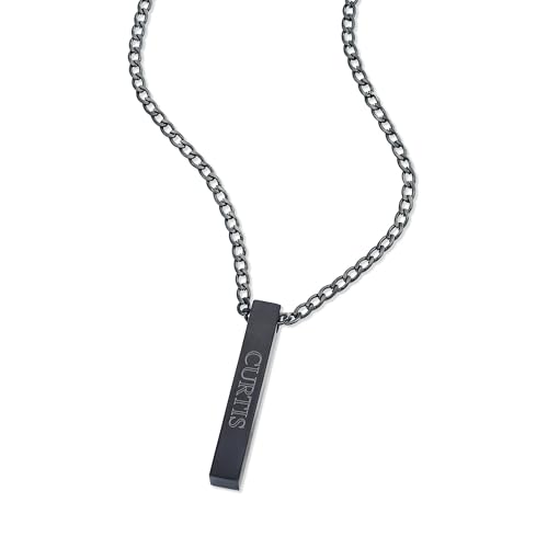 EVE'S ADDICTION Custom Engraved Men's Black Stainless Steel Vertical Bar Pendant, 20" Long Chain - Men's Family Necklaces - Pillar Necklace - Personalized Jewelry for Him - Gifts for Dad3