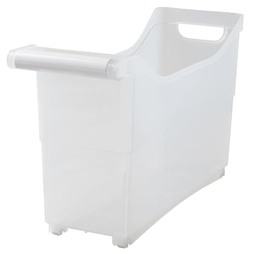 Storage Bin with Handle and Rolling Wheels for Kitchen Organization Plastic - White