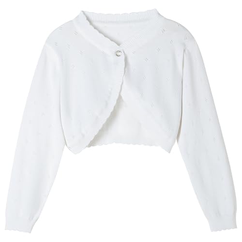 RIMILLCESS Girls Cardigan 7-8 Years White Bolero Shrug Sweater Knit Crop Jacket