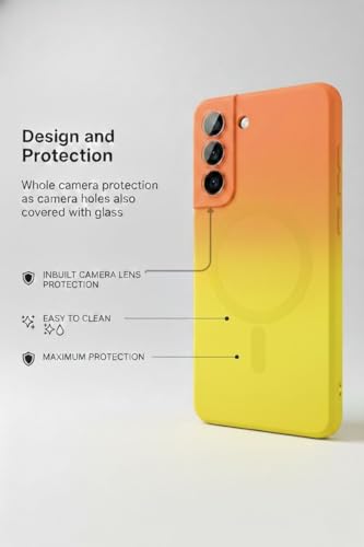 Image of amazon basics Gradient Mag-Safe Case for Samsung Galaxy S21FE 5G | Soft Silicone Shockproof Cover with Camera Protection | Slim Lightweight Design | Smooth Touch & Durable - Orange & Yellow