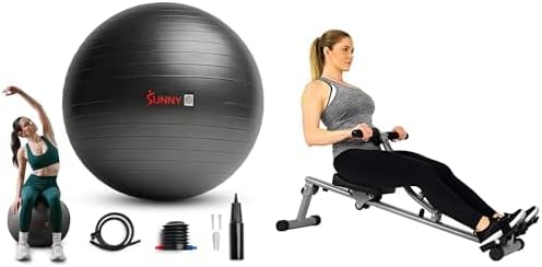 Sunny Health & Fitness Pelota de Yoga Antideslizante de 75 CM - SF-EB02-L + Máquina de Remo con Resistencia Hidráulica - SF-RW1205
