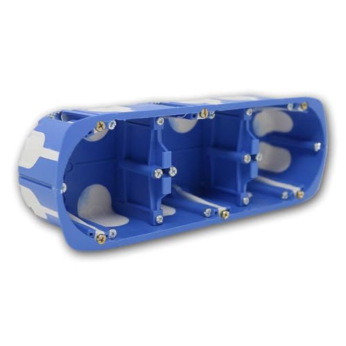 Boîte murale triple cavité coupe-vent 200 mm bleue – Ø 67 mm, Profondeur 50 mm – avec membrane en caoutchouc et 10 passe-câbles M16 à M25 – Boîtier d'encastrement pour plaques de plâtre et ossature bo