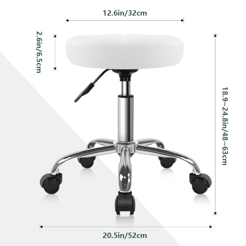 Image of BFTOU White Classic Swivel Stool with Wheel for Salon Work Home SPA Shop Height-Adjustable Rolling Stool Chair Small