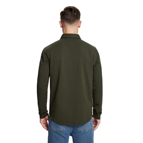 Mens Long and Short Sleeve Polo Shirts Pocket Casual Solid Cotton Blend Drop Cut Collared Polo Shirts for Men