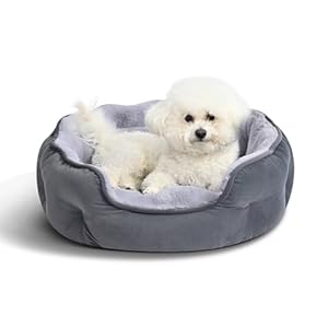 Amazon Basics Round Dog Bed for Small Dogs, Cat Beds for Indoor Cats, Washable Puppy Bed with Soft Plush Cushion, Anti-Slip Bottom, 20x19x6 Inches, Gray